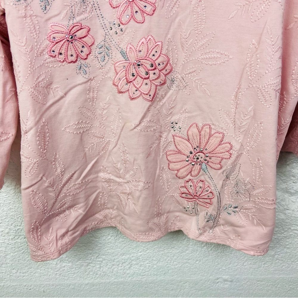 Alfred Dunner Light Pink embroidered Floral Long Sleeve Top size large - Picture 6 of 13